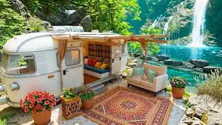 Cozy Lakeside Camping Retreat | Piano Music & Waterfall Ambience for Deep Relaxation