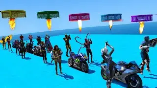 GTA V Superheroes Crazy Race Challenge with Super Cars | GTA 5 Spiderman Car Stunt Race