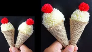 Yarn Ice cream Craftsbyanu | Pom pom ice cream| Yarn home decor | Easy Home decor ideas|Craftsbyanu