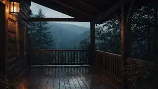 Peaceful Mountain Rain on a Cabin Porch | Calm Night | 1 Hour