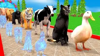 Cow Mammoth Elephant Dinosaur Gorilla Tiger Pool Animals Crossing Fountain - Long Slide Game