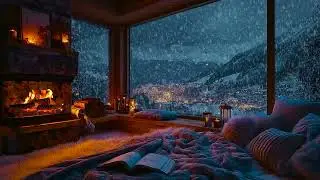 Warm Winter Cabin Night with Soft Snow Sounds and Fireplace Ambience for Deep Sleep & Focus