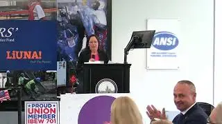 State Senator Cristina Castro speaks at the Rose Fitzpatrick Legislative Breakfast Awards 2025