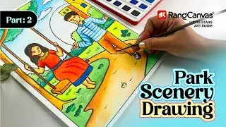 Scenery drawing with watercolor | Park drawing step by step | How to draw Scenery with watercolor