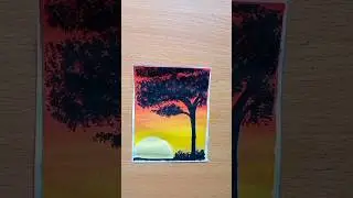 Easy sunset drawing🎨🌄 ❤️#art #easydrawing #drawing #drawingtutorials #shorts #sunset #sunsetdrawing