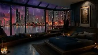 Miami Bedroom View &ndash; Night Rain & Thunder Sounds for Sleep, Study, and Relaxation 🌧️⚡