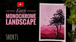 Easy monochrome landscape/how to paint silhouette  landscape in acrylic for beginners/#shorts