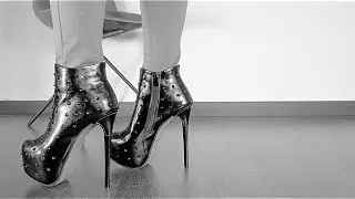 Princesswalks - Goddess Walking On Wooden Floor - Close up - Leather Platform Stiletto Boots
