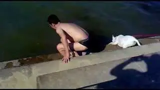 un homme saute dans la garonne en slip