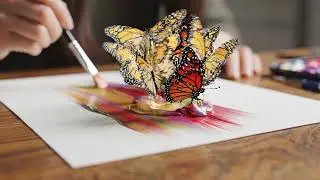 Magical Paintbrush Transformation: Vivid Strokes Turn Into Living Butterflies | Hyper-Realistic Art