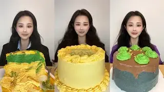 Asmr🍰Eating Yellow Pistachio Cream Cake🍰 (Soft And Waxy Sound) 크림丨먹방丨Mukbang丨Satisfying丨Eatingsho
