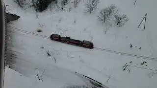 20251225 冬の宗谷線 排雪列車。（空撮）