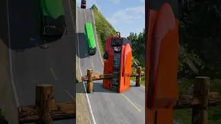 Red and Green Buses Log Barrier Crash #shorts #beamngdrive #bus