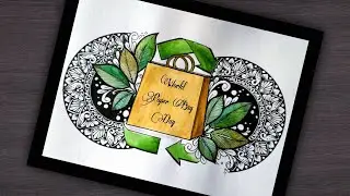 Paper Bag Day Mandala art|Paper Bag Day drawing|How to draw mandala art @VennilaYLCreations