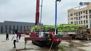 Haoboc 30M concrete boom pump with crawler water pumping testing