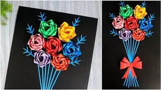 COLORED PAPER ROSES WALL ART | Easy Paper Wall Art Decor Ideas | Tatzkreen Art