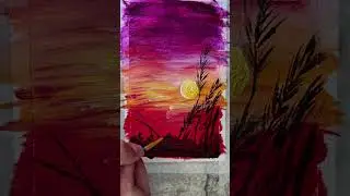 Easy Sunset Painting tutorial 🌅 #paintingforbeginners #easypainting  #acrylicpaintingtutorial #art