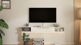 White Wall Mounted TV Cabinet | Minimalist Floating TV Stand with Open Shelves