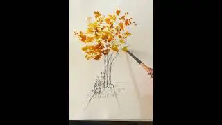 Mix Media/Autumn Watercolor Tutorial: How to Paint a Loose Fall Tree with Figures