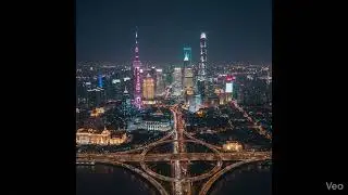 Aerial Night View of Shanghai City, China