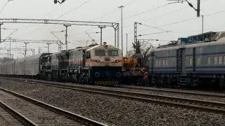 Gooty WDG4 Twins with car carrier skipping Bale railway station, Solapur