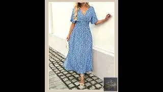 Slit Ditsy Floral Surplice Short Sleeve Maxi Dress