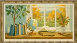 Bright Classroom Window Still Life | Ambient Study Work Music | Gold Frame TV Art Screensaver 4K