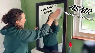 ASMR cleaning mirror w/ spray cleaner & paper towel + squeaky sounds (no talking) #asmr 