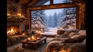 Live Snowy Cabin Night ❄️ Cozy Fireplace & Winter Ambience