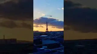 Amazing Paris Sunset with Eiffel tower from the top of Galeries Lafayette