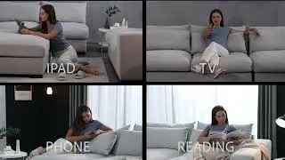 Povison Shelby Wide Reversible Corner Sectional Sofa with Ottoman, White Feathers Padded | Povison