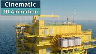 Cinematic offshore wind substation 3d animation visualization