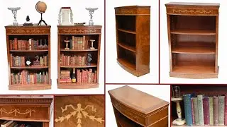 Pair Walnut Bookcases Open Front Sheraton Inlay