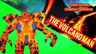VOLCANO MAN GREEN SCREEN FOOTAGE. CHROMAKEY ANIMATION MONSTER.