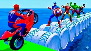 Spider-Man vs Avengers: The Ultimate Rolling Barrel Challenge! 🏍️🔥