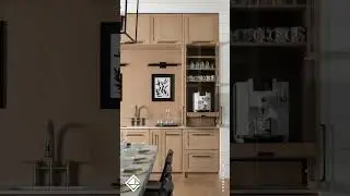 Coffee Station with White Oak Pocket Doors and Roll-Out Shelf