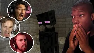 Gamers Reaction to First Seeing Enderman Mob in Minecraft | Pewdiepie, Markiplier, and more REACTION