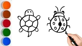 how to draw animals with colour |  turtle 🐢, ladybug 🐞. #draw_forkids