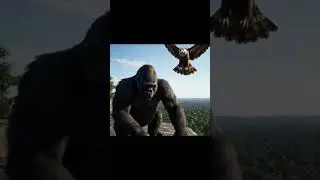Gorilla Throws Rock at Annoying Eagle! #Gorilla #Eagle #Cliffside #AerialAttack #Veo3 #AIVideo