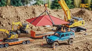 A team of cheerful RC construction vehicles, including a big Cement Truck | RC Truck