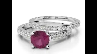 AGnSons WGold Ruby Bridal Set Ring 2041