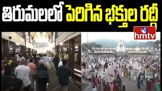 తిరుమలలో పెరిగిన భక్తుల రద్దీ | Huge Crowd at Tirumala Temple | AP News | hmtv