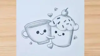 Drawing bestfriends -cup & cupcake🧁| easy step by step tutorial for beginners| #drawing#cup#cupcake