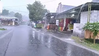 Walking Through Heavy Rain Storm with Strong Wind and Thunder in Quiet Rural Village Night ASMR 4K