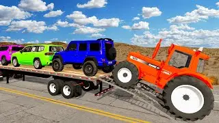 Flatbed Truck Mcqueen | Transportation with Truck - Pothole vs Car #87 - BeamNG.Drive
