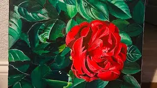 Rose flower plant acrylic paint on canvas artist Sheetami  flower painting tutorial Timelapse video 