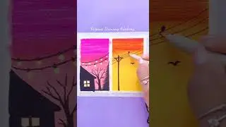 Easy Painting with DOMS brush pen | Sunset & Moonlight night scenery painting tutorial for beginners