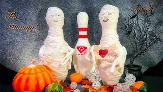 Make a Halloween Bowling Pin MUMMY for $5, Step by Step Tutorial, DIY