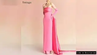 Verngo Pink Crepe Long Evening Dress Strapless Draped Train Contrast Elegant Evening Party Dress Mod
