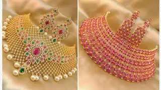 Latest 1 gram gold Cz stone wedding choker sets with price